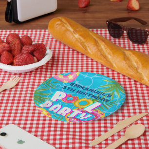 Tropische Poolparty-Geburtstagspapierplatten Pappteller