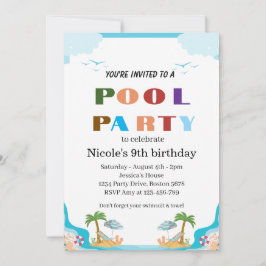 Tropische Poolparty Nicole 9. Geburtstag 2026 Einladung