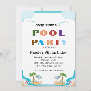 Tropische Poolparty Nicole 9. Geburtstag 2026 Einladung