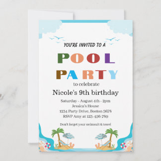 Tropische Poolparty Nicole 9. Geburtstag 2026 Einladung