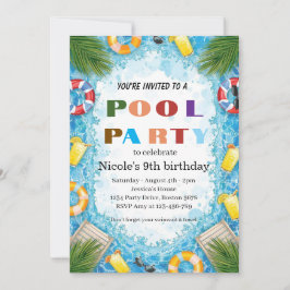 Tropische Poolparty Nicole 9. Geburtstag 2026 Einladung
