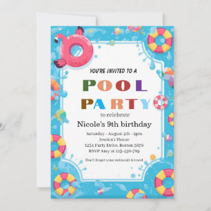 Tropische Poolparty Nicole 9. Geburtstag 2026 Einladung