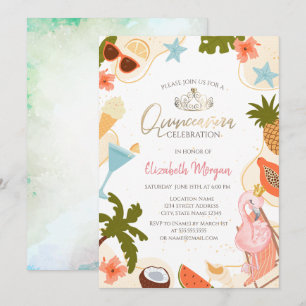 Tropische Poolparty Rosa Flamingo Quinceañera Einladung
