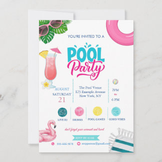 Tropische Poolparty-Sommergetränke-Einladung Einladung