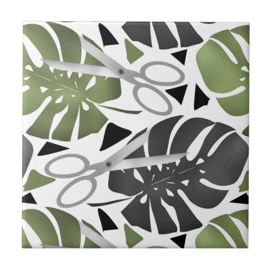 Tropische Print Monstera Leaves Fliese (Vorderseite)