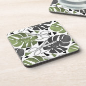 Tropische Print Monstera Leaves Getränkeuntersetzer (Linke Seite)