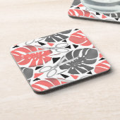 Tropische Print Monstera Leaves Getränkeuntersetzer (Linke Seite)