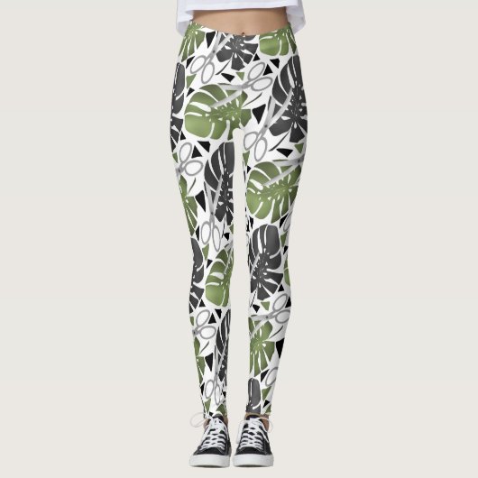 Tropische Print Monstera Leaves Leggings (Vorderseite)