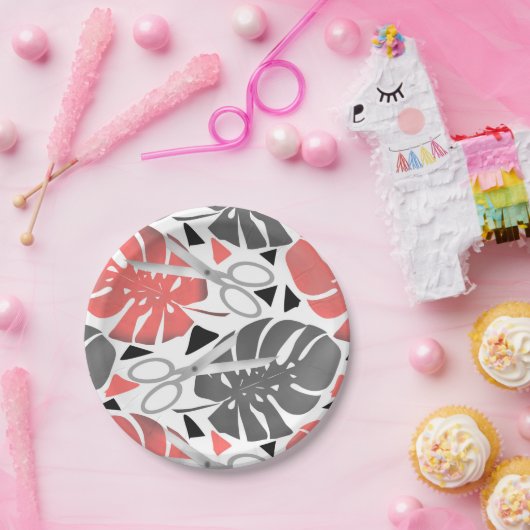 Tropische Print Monstera Leaves Pappteller (Party)