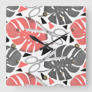 Tropische Print Monstera Leaves Quadratische Wanduhr