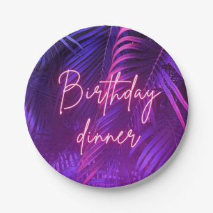 Tropische Purpur-Palmblatt-Geburtstags-Dinnerparty Pappteller