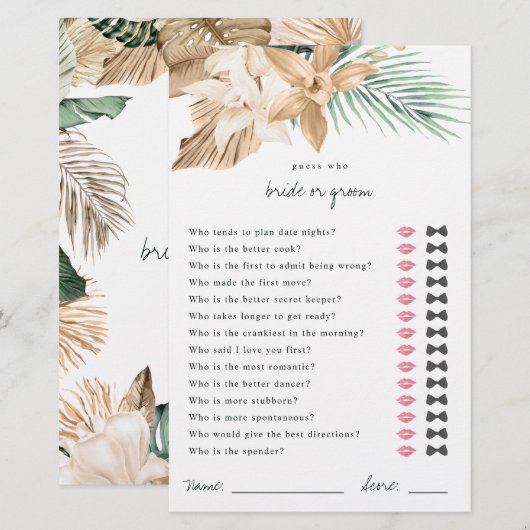 Tropische Ratschläge, wer Braut- oder Duschenspiel (Vorne/Hinten)