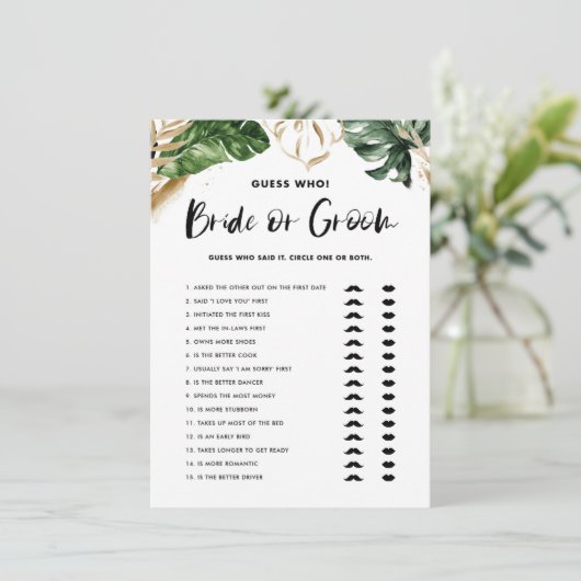 Tropische Ratschläge, wer Brautparty bricht oder b Begleitkarte (Stehend Vorderseite)