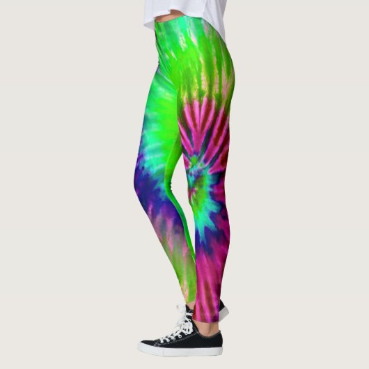 Tropische Regenbogen Grüne Magenta Sternexplosion  Leggings (Links)