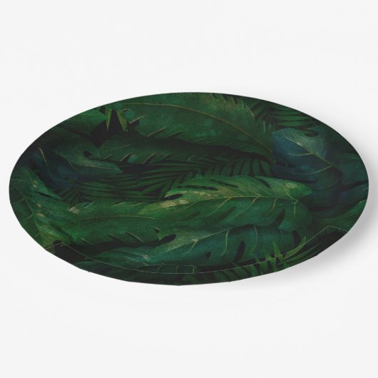Tropische Regenwaldblätterblätterung Pappteller (Schrägansicht)