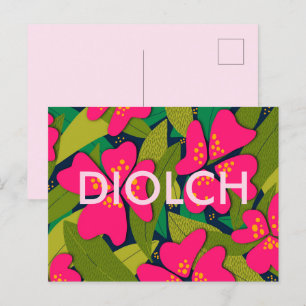Tropische rosa Blumen Diolch Danke Postkarte