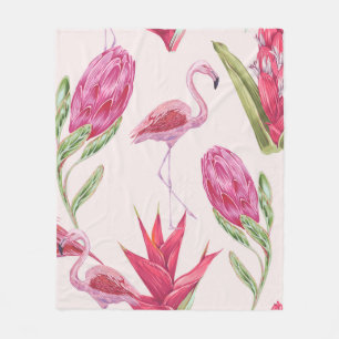 Tropische rosa Blumen, Protea, Strelitzie Fleecedecke