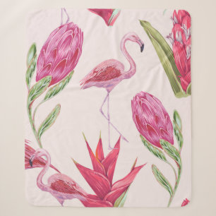Tropische rosa Blumen, Protea, Strelitzie Sherpadecke