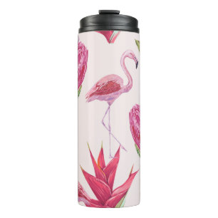Tropische rosa Blumen, Protea, Strelitzie Thermosbecher