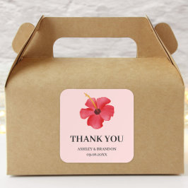 Tropische rosa Blumenhochzeit Danke Quadratischer Aufkleber