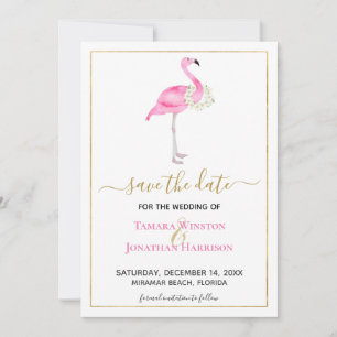 Tropische rosa Flamingo-Magnolien-Strandhochzeit Save The Date