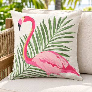 Tropische rosa Flamingo Palme Beige Leinen Kissen