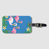 Tropische rosa Flamingos auf Blau Gepäckanhänger (Vorderseite (Horizontal))