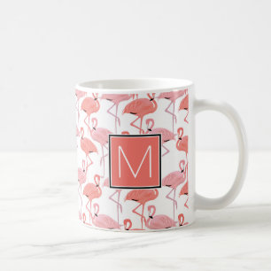 Tropische rosa Flamingos des Monogramm- Kaffeetasse
