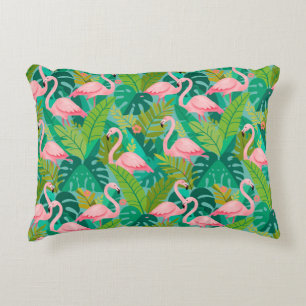 Tropische rosa Flamingos Dschungelfoliage Dekokissen