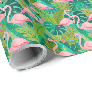 Tropische rosa Flamingos Dschungelfoliage Geschenkpapier