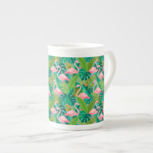 Tropische rosa Flamingos Dschungelfoliage Porzellantasse