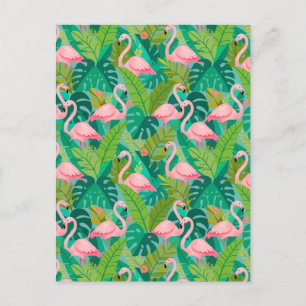 Tropische rosa Flamingos Dschungelfoliage Postkarte
