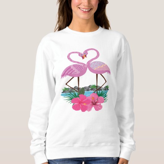 Tropische rosa Flamingos in der Liebe, Frauen Sweatshirt (Vorderseite)