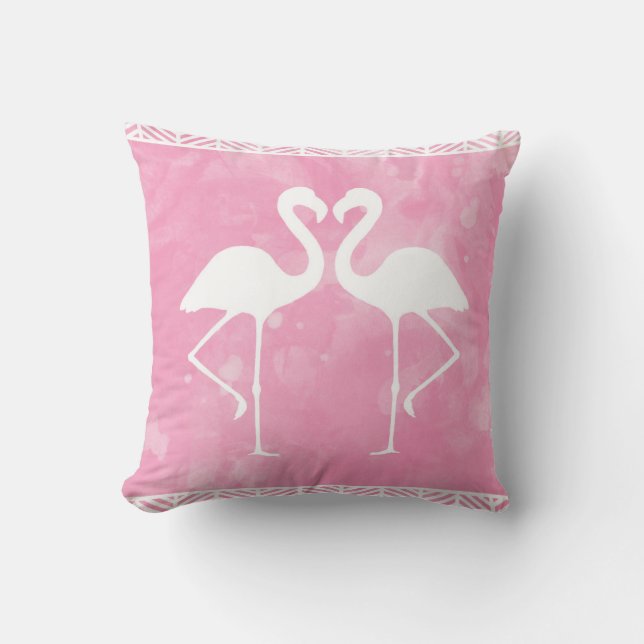 Tropische rosa Flamingowatercolor-Silhouette Kissen (Vorderseite)