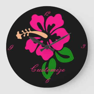 Tropische rosa Hibiskus-Blume Thunder_Cove Große Wanduhr