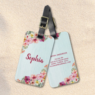 Tropische rosa Hibiskusblüten Floral Botanisch Gepäckanhänger