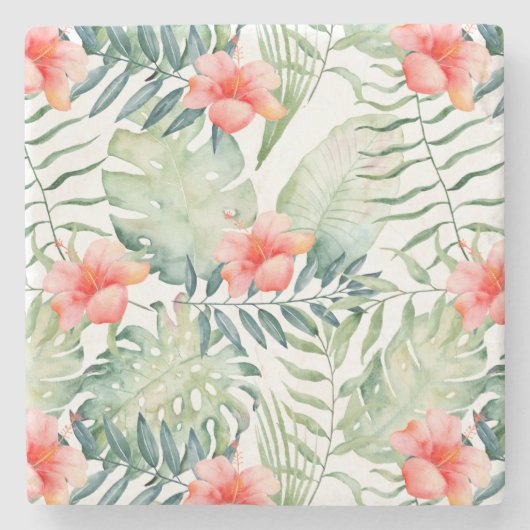 Tropische rosa Hibiskuswatercolor-Blumen Steinuntersetzer (Vorderseite)