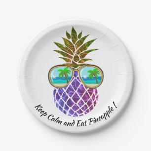 Tropische rosa lila Ananas Pappteller