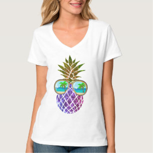 Tropische rosa lila Ananas T-Shirt