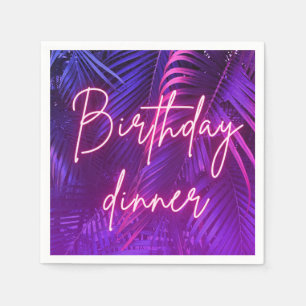 Tropische rosa-lila Palmwedel-Geburtstags-Dinner Serviette