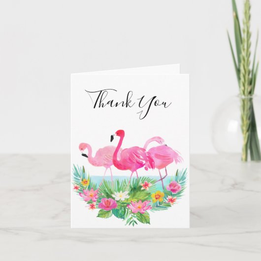 Tropische rosa mit Blumenflamingos danken Ihnen Dankeskarte (Vorderseite)