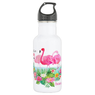 Tropische rosa mit Blumenflamingos personalisiert Edelstahlflasche