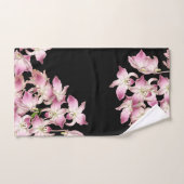 Tropische rosa Orchideen-Blumen-schwarzes Badhandtuch Set (Handtuch)