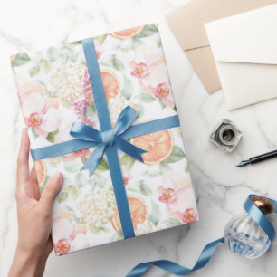 Tropische rosa Orchideen Pfirsich Grapefruit Gebur Geschenkpapier