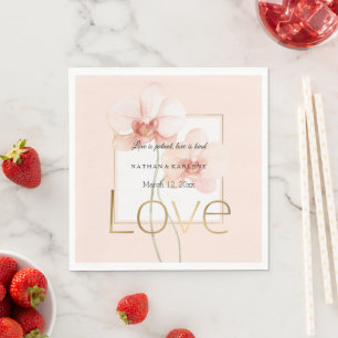 Tropische rosa Orchideenblüten Gold Liebe Hochzeit Serviette