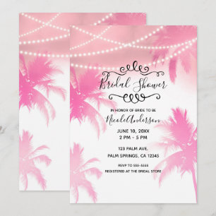 Tropische rosa Palmen & Lichter Brautparty Einladung