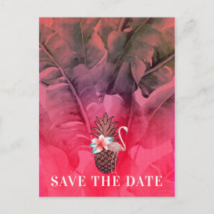 Tropische rosa Sommerpalmenblätter Save the Date Ankündigungspostkarte