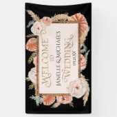 Tropische Rose Gold Black Blush Pampas Palmen Banner (Vertikal)