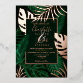 Tropische Rose, goldene Blattwasserfarbe Folieneinladung (Vorderseite)