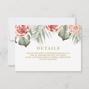 Tropische Rose Palm Blätter Hochzeiten Details RSVP Karte